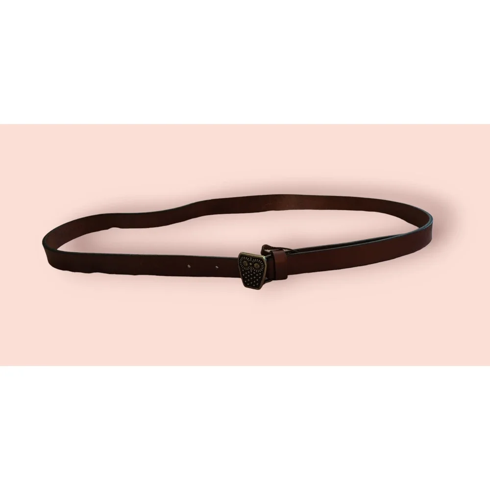 Brown Leather belt with owl buckle